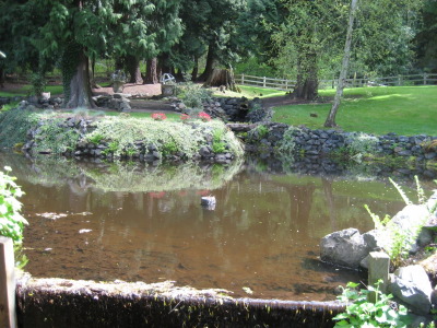 Shot looking back to the ceremony site from the bridge at Delille